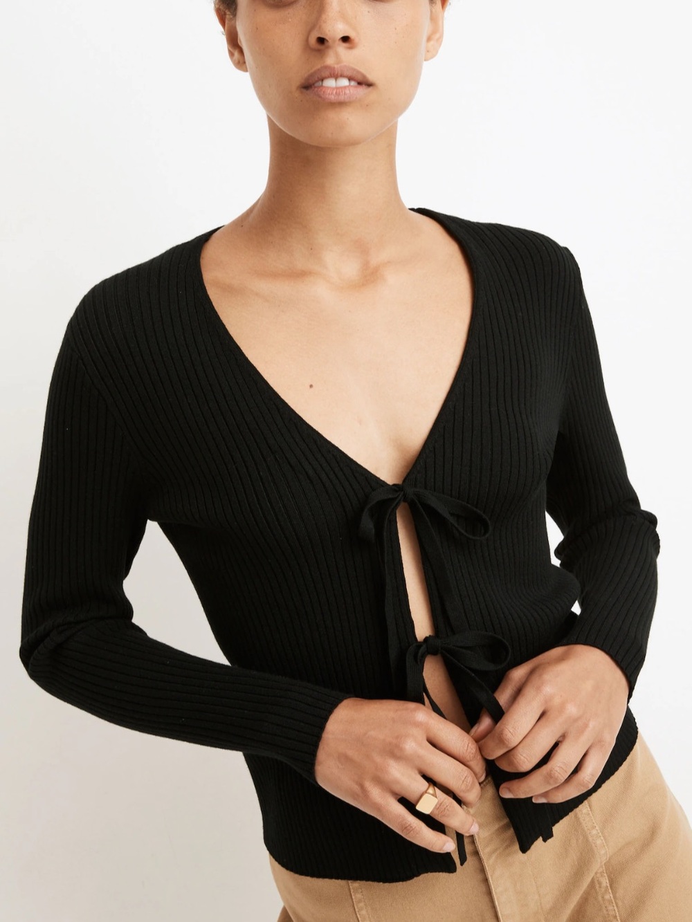 Madewell Tie-Front Bellemoor Ribbed Cardigan Sweater